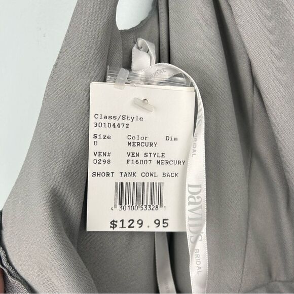 David’s Bridal Short Mesh Bridesmaid Dress with Cowl Back F16007 Mercury Gray 0 - Picture 8 of 16